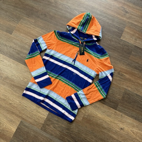 NWT Polo Ralph Lauren Men's Striped Hooded Long Sleeve Shirt Size XS - Picture 1 of 9